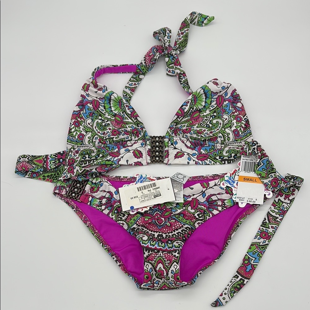BECCA Eden Buckle Style in Hydrangea Bikini set Swimwear NWT Size Small